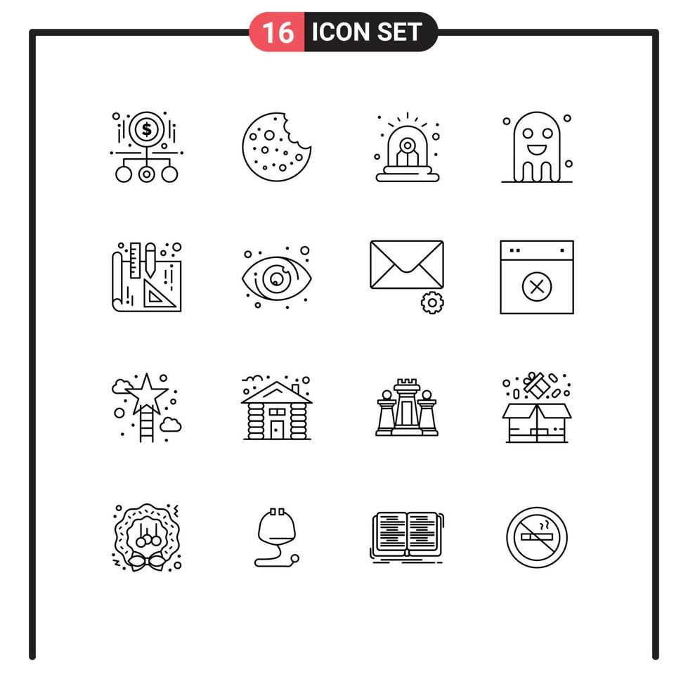 Stock Vector Icon Pack of 16 Line Signs and Symbols for blueprints ghost alarm festival celebration Editable Vector Design Elements