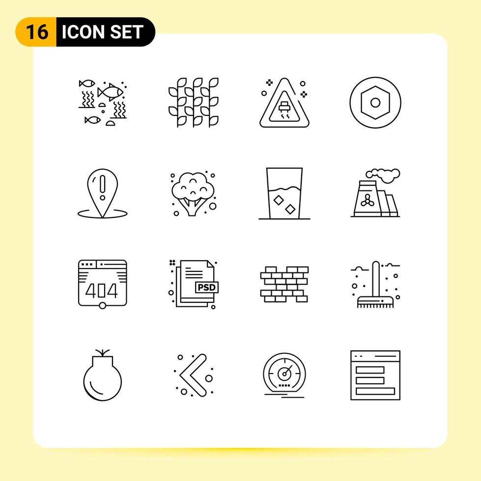 16 Creative Icons Modern Signs and Symbols of location screw harvest nut accidents Editable Vector Design Elements