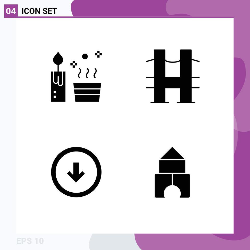 Set of 4 Modern UI Icons Symbols Signs for candle button wellness river user interface Editable Vector Design Elements