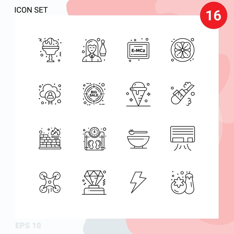 16 Universal Outline Signs Symbols of user cloud board account sauna Editable Vector Design Elements