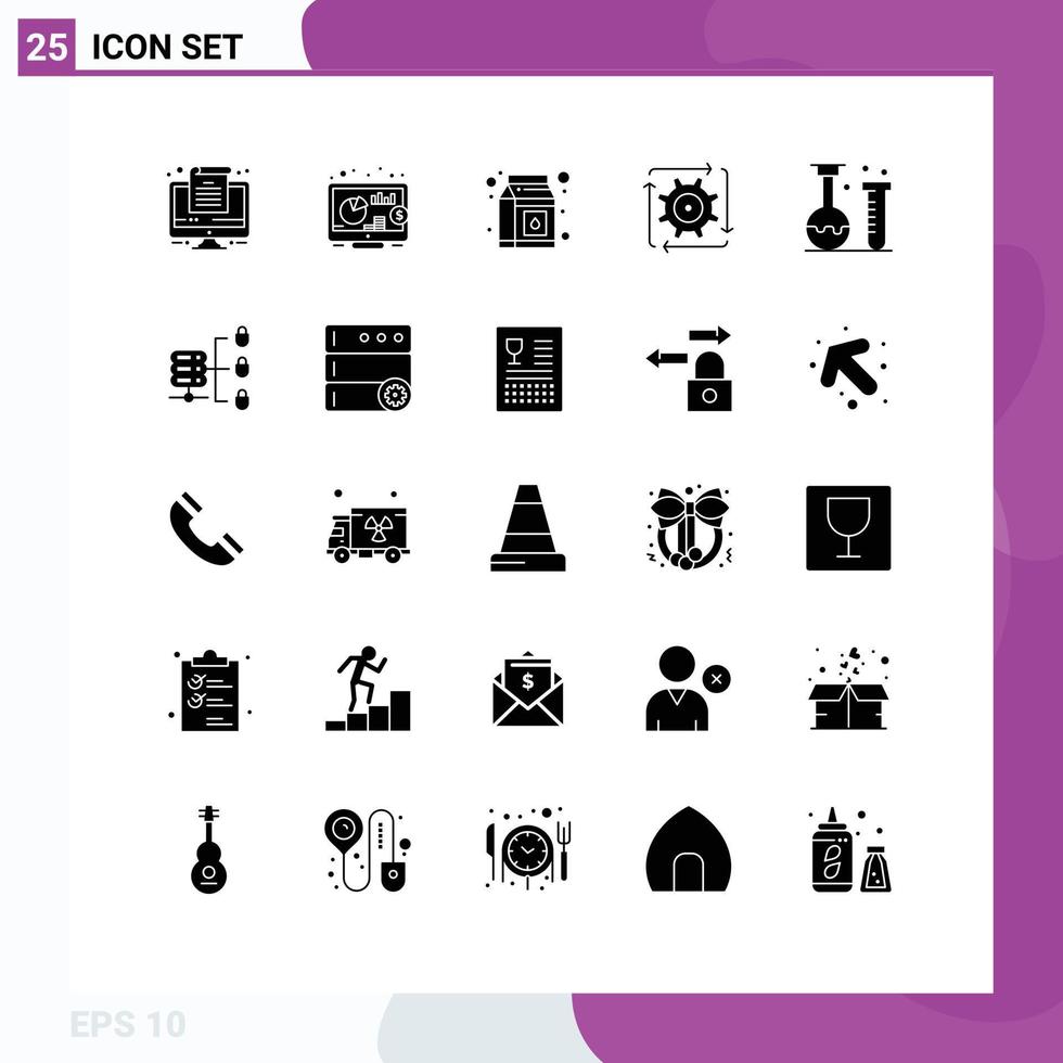 User Interface Pack of 25 Basic Solid Glyphs of laboratory education pack chemistry flow Editable Vector Design Elements