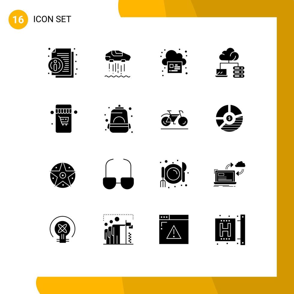 Set of 16 Commercial Solid Glyphs pack for cart online online server cloud Editable Vector Design Elements