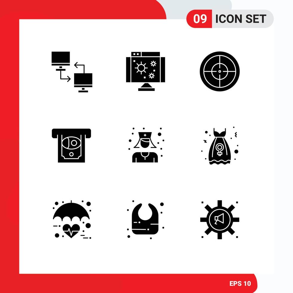 Pictogram Set of 9 Simple Solid Glyphs of physician doctor virus money atm Editable Vector Design Elements