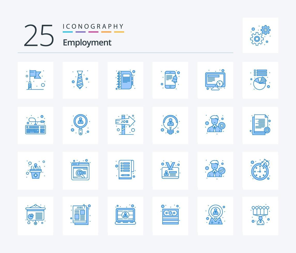 paquete de iconos de color azul de empleo 25 que incluye tiempo. teléfono inteligente libro. notificación. Nota vector