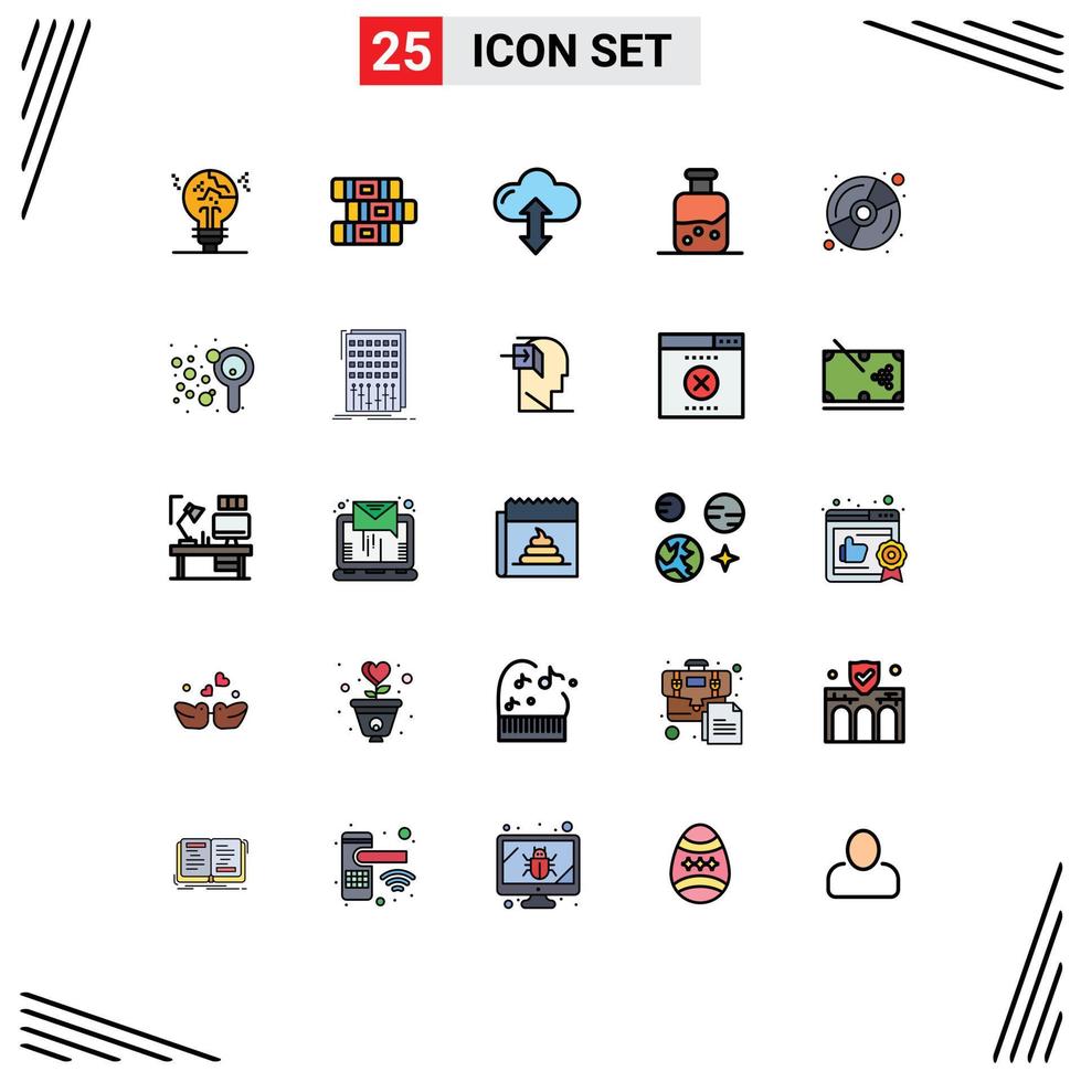 Stock Vector Icon Pack of 25 Line Signs and Symbols for dvd bottle cloud science lab Editable Vector Design Elements