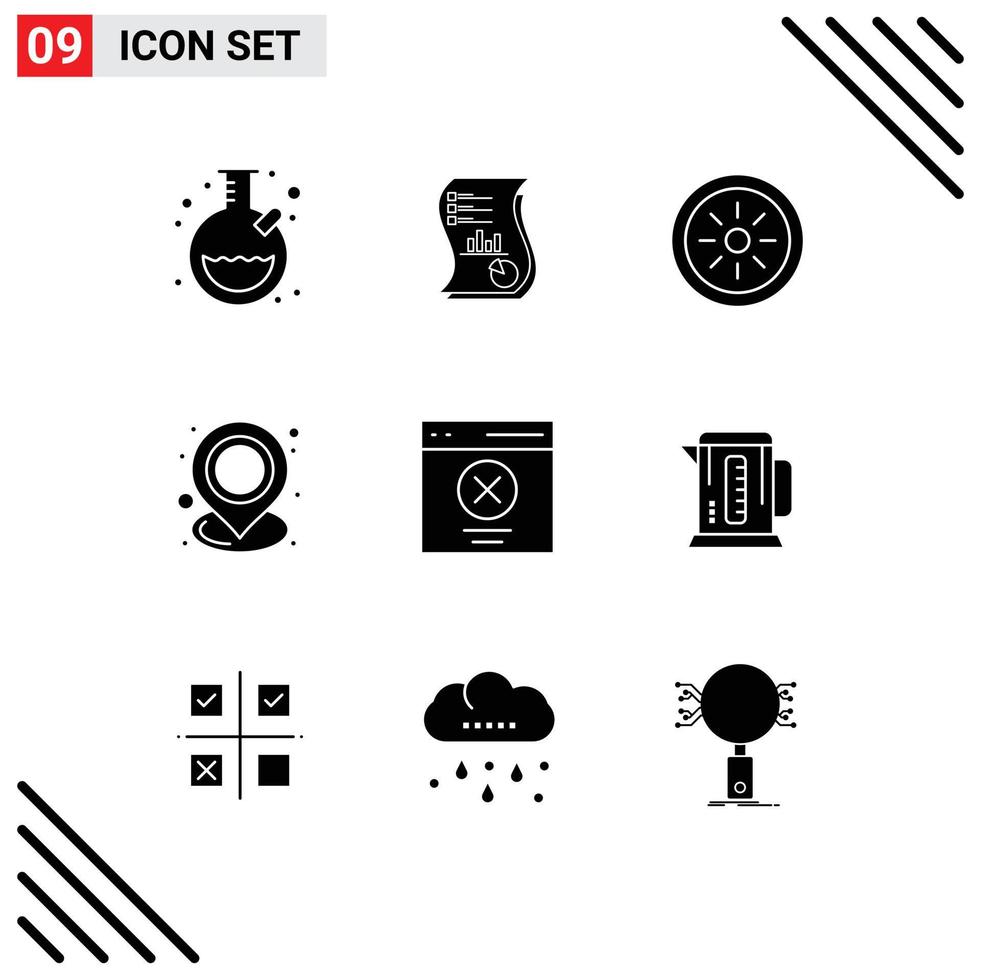 Group of 9 Solid Glyphs Signs and Symbols for point map paper location vegetables Editable Vector Design Elements