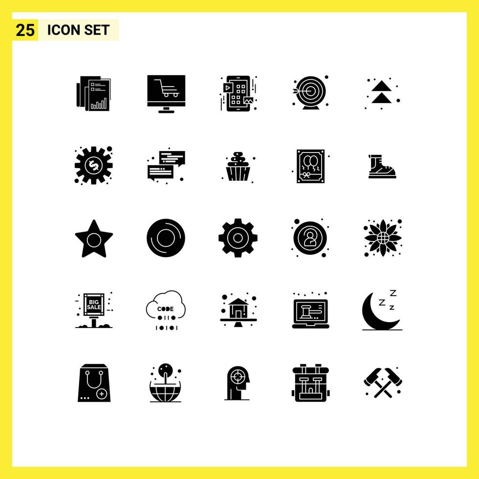 25 Thematic Vector Solid Glyphs and Editable Symbols of target darts product play menu Editable Vector Design Elements