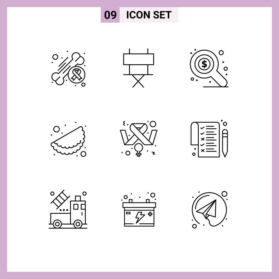 Universal Icon Symbols Group of 9 Modern Outlines of feminine awareness folding chair india food Editable Vector Design Elements