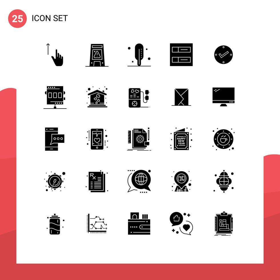 Pack of 25 Modern Solid Glyphs Signs and Symbols for Web Print Media such as approved open warning profiles accounts Editable Vector Design Elements