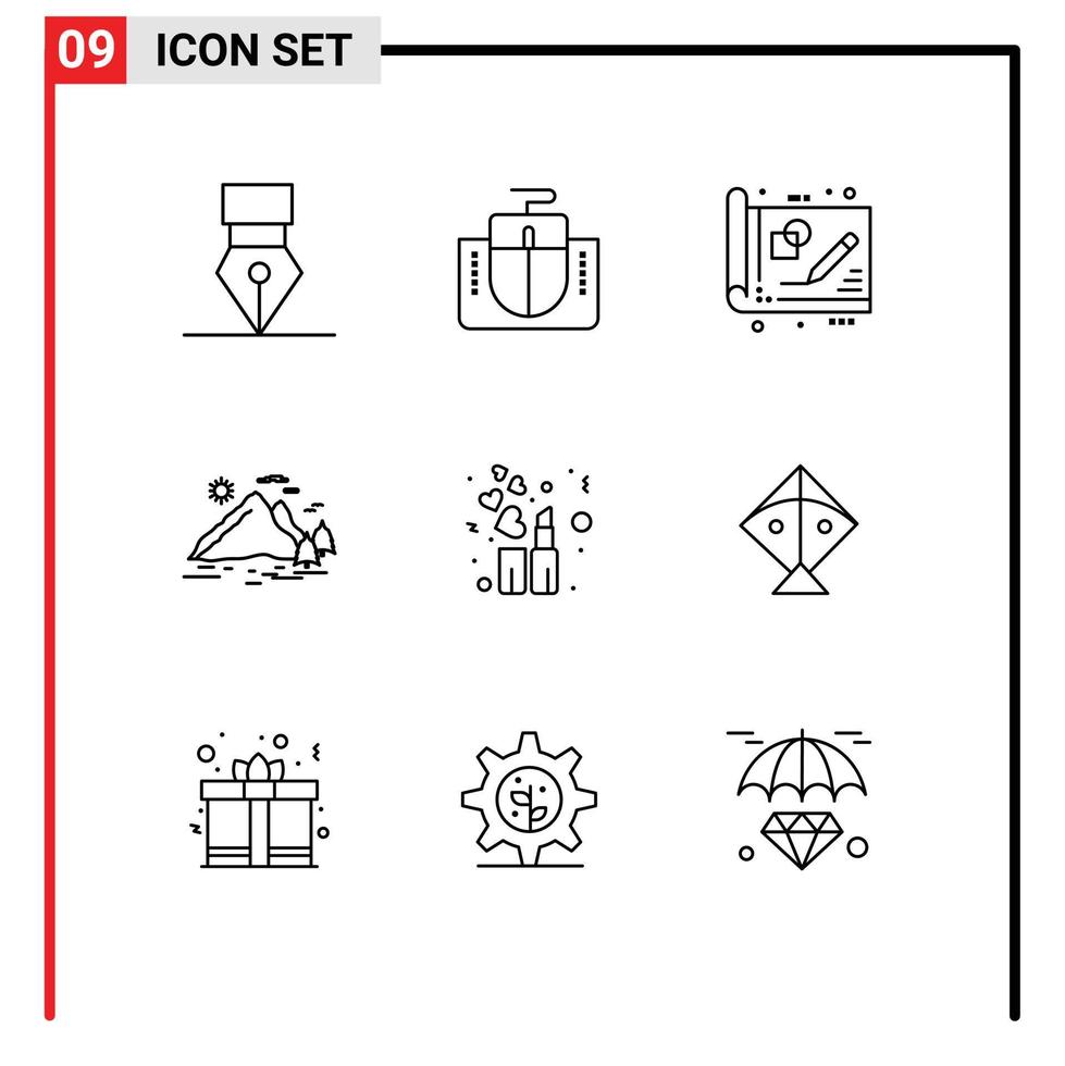 9 Creative Icons Modern Signs and Symbols of sun landscape blue print hill idea Editable Vector Design Elements
