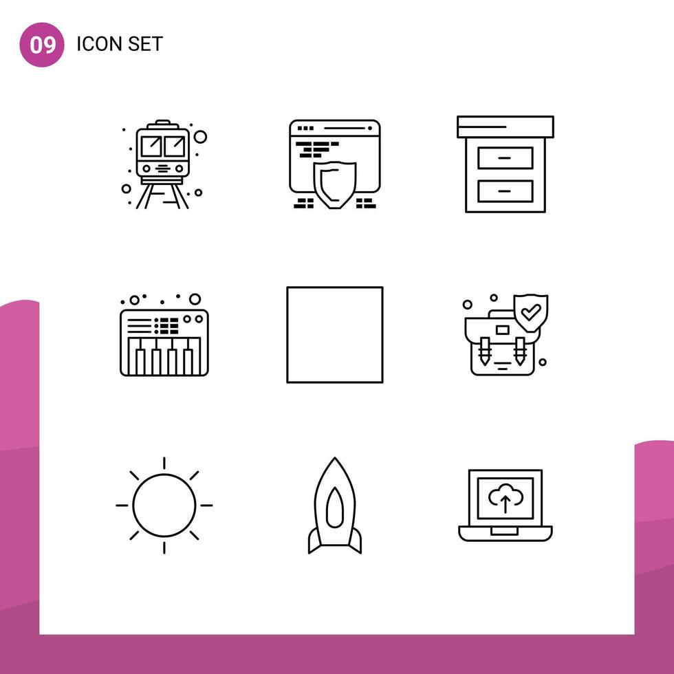 Pictogram Set of 9 Simple Outlines of stop multimedia business media sound Editable Vector Design Elements