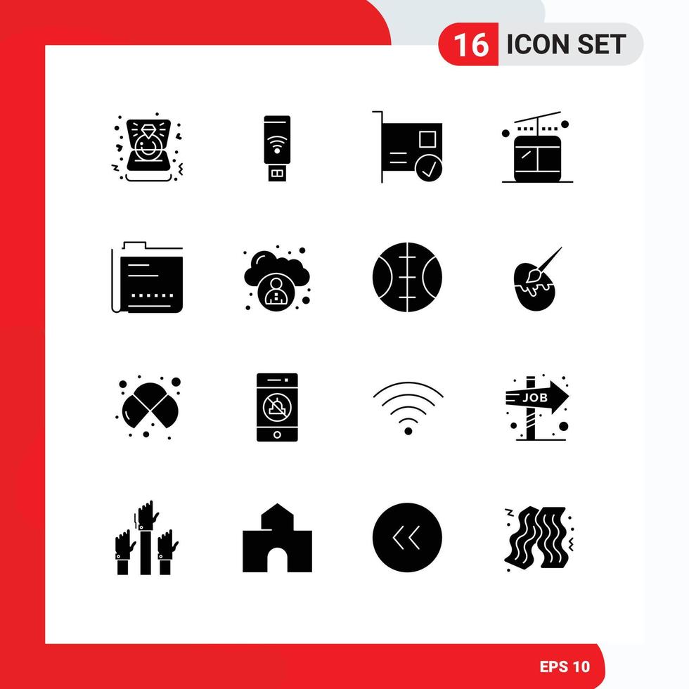 Modern Set of 16 Solid Glyphs and symbols such as content travel card regular hardware Editable Vector Design Elements