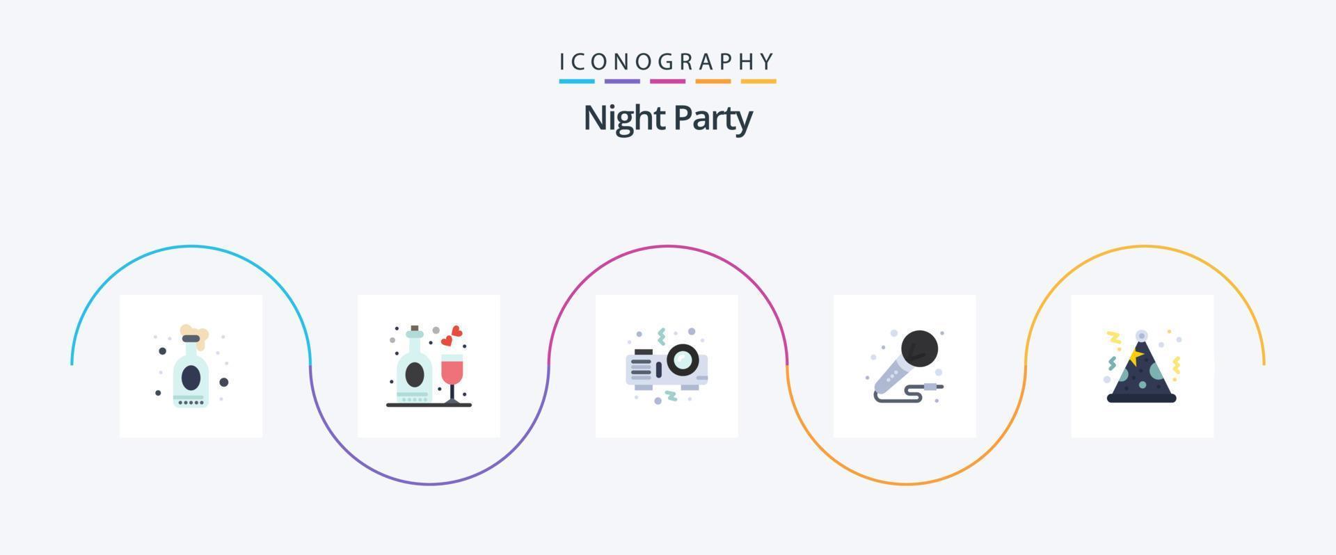 Night Party Flat 5 Icon Pack Including party. night. projector. studio. microphone vector