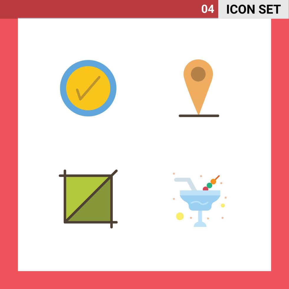 4 Thematic Vector Flat Icons and Editable Symbols of tick champaign location crop wine Editable Vector Design Elements