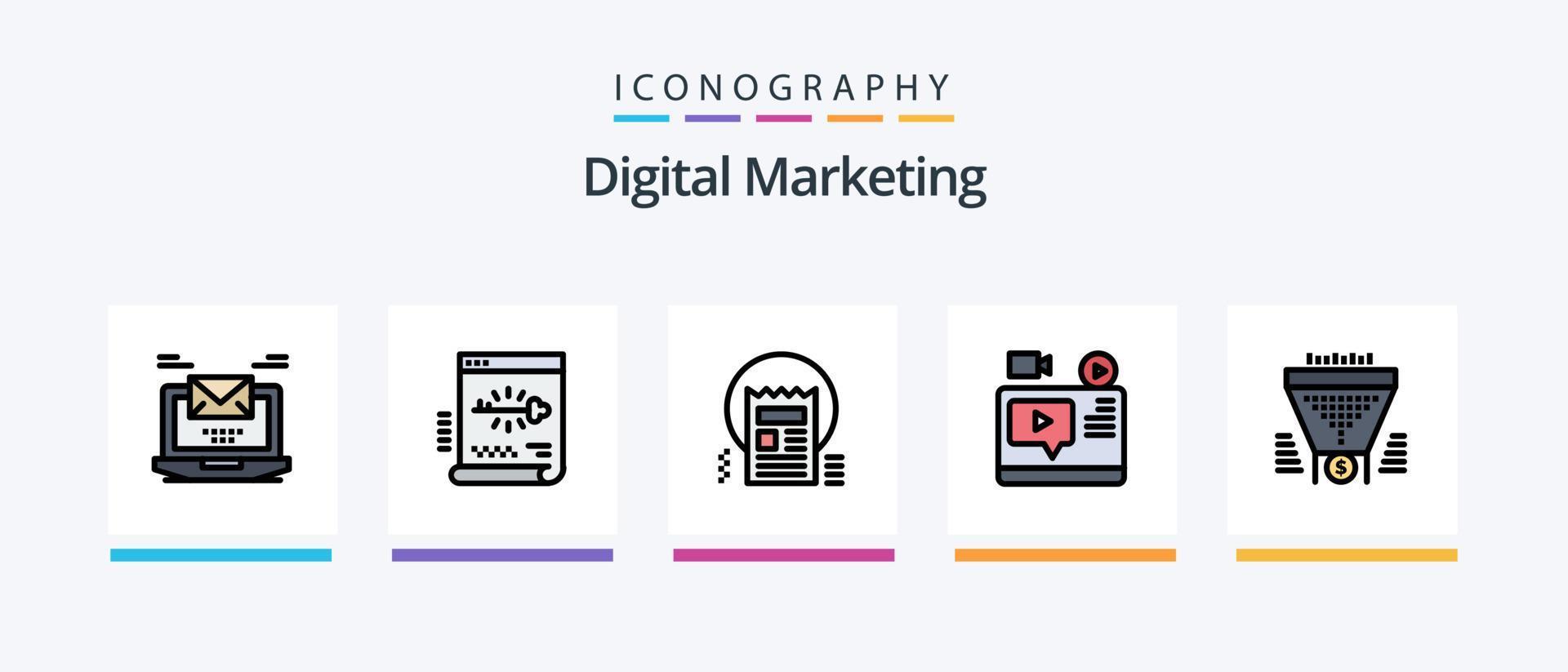 Digital Marketing Line Filled 5 Icon Pack Including chating. chat. dot. paper. type. Creative Icons Design vector