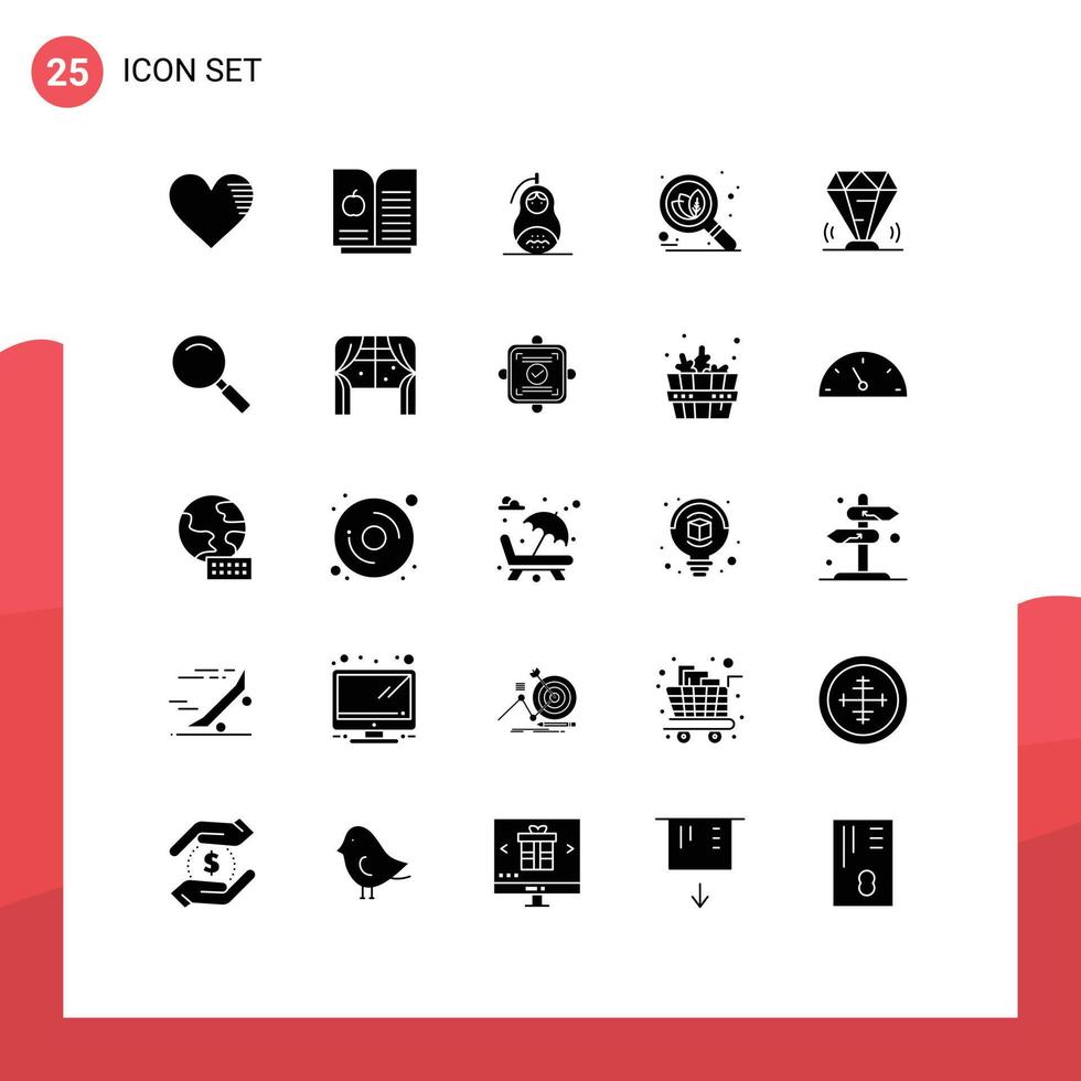 25 User Interface Solid Glyph Pack of modern Signs and Symbols of gem diamond grenade seo organic Editable Vector Design Elements
