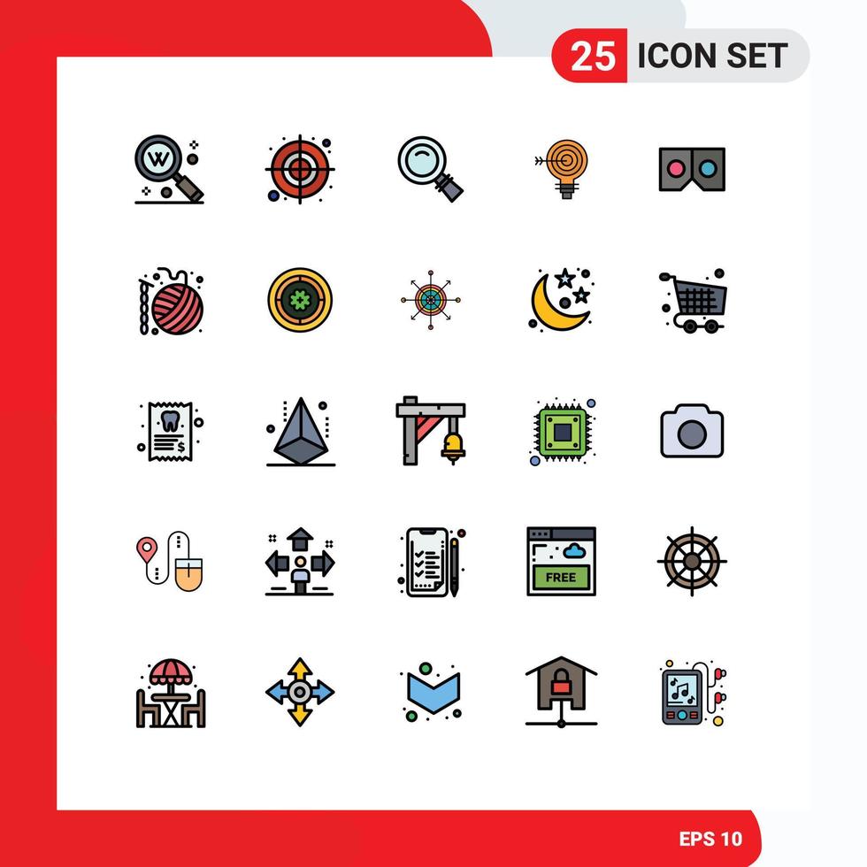Modern Set of 25 Filled line Flat Colors Pictograph of bulb goal target darts search Editable Vector Design Elements
