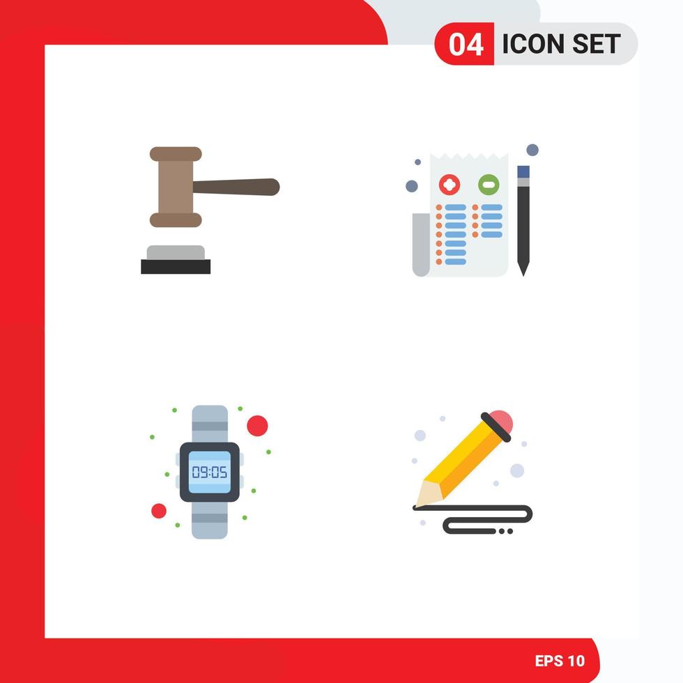 4 Universal Flat Icons Set for Web and Mobile Applications auction time order page hand watch Editable Vector Design Elements
