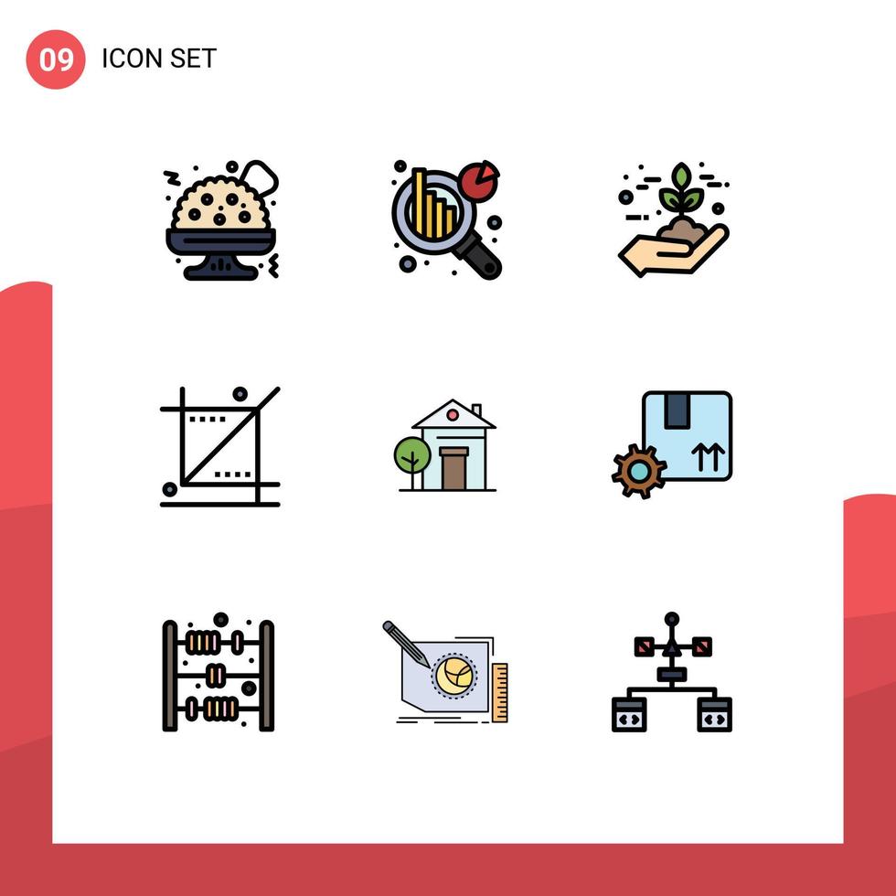 Pack of 9 Modern Filledline Flat Colors Signs and Symbols for Web Print Media such as house building green tools graphic Editable Vector Design Elements