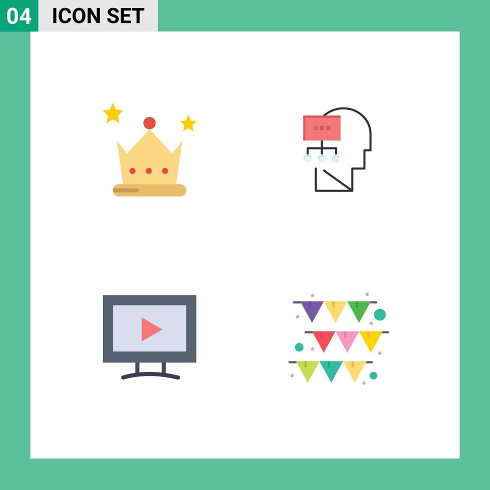 conjunto de 4 iconos modernos de la interfaz de usuario símbolos signos para la corona de la pantalla de logros juego mental elementos de diseño vectorial editables vector