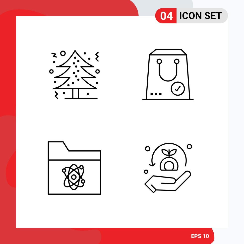 Editable Vector Line Pack of 4 Simple Filledline Flat Colors of christmas atom tree e science Editable Vector Design Elements