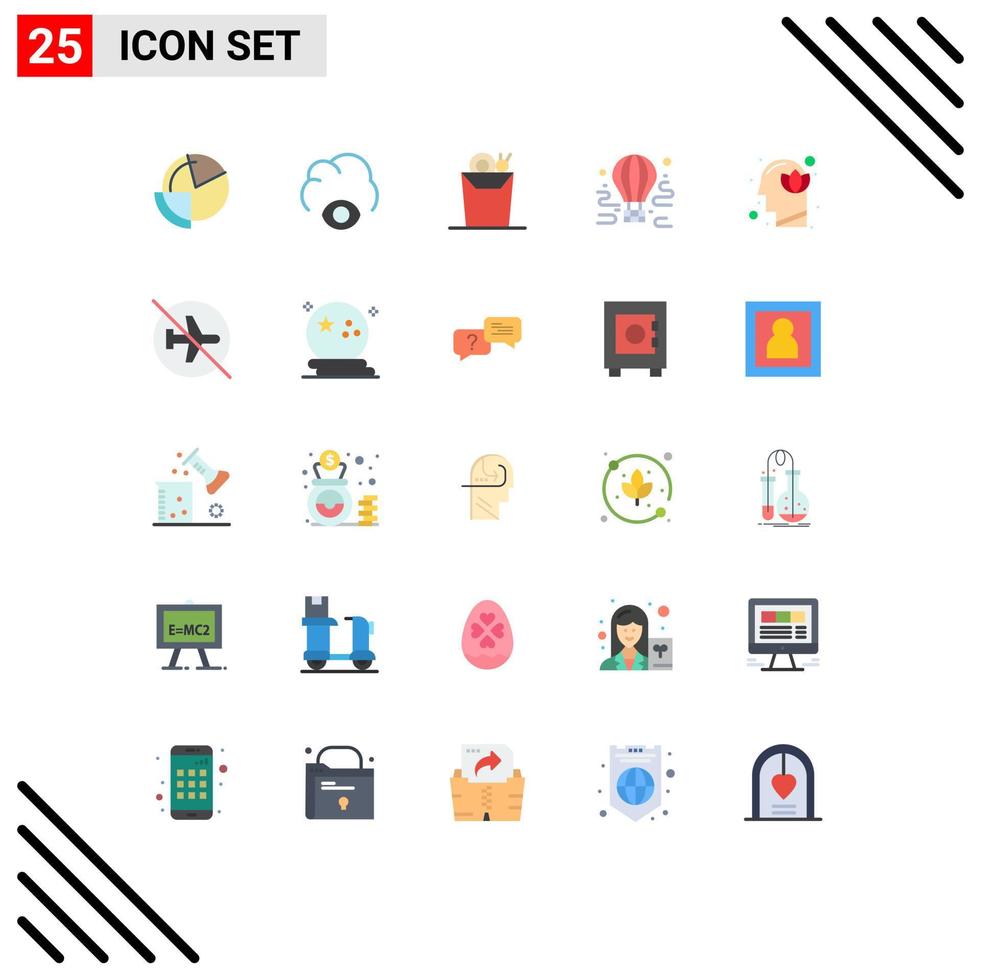 Modern Set of 25 Flat Colors Pictograph of harmony balloon noodle travel airdrop Editable Vector Design Elements