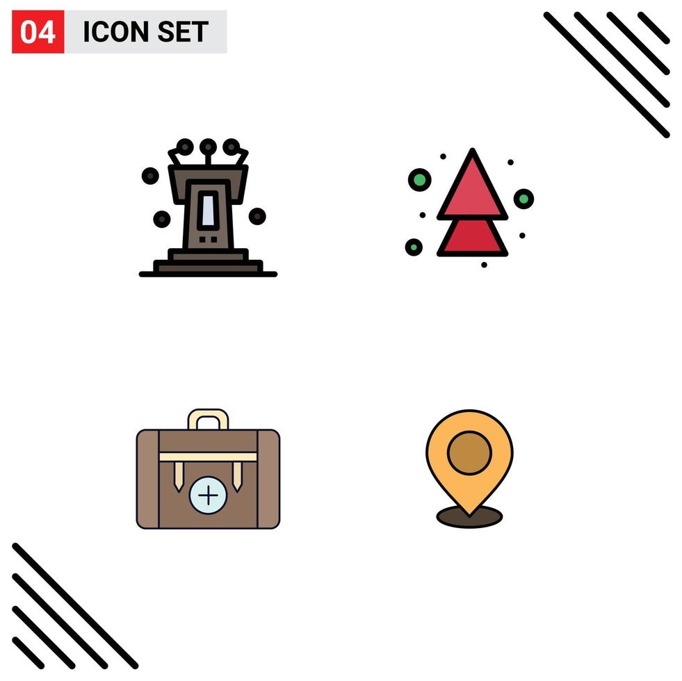 Pictogram Set of 4 Simple Filledline Flat Colors of pedestal camping tribune up hiking Editable Vector Design Elements