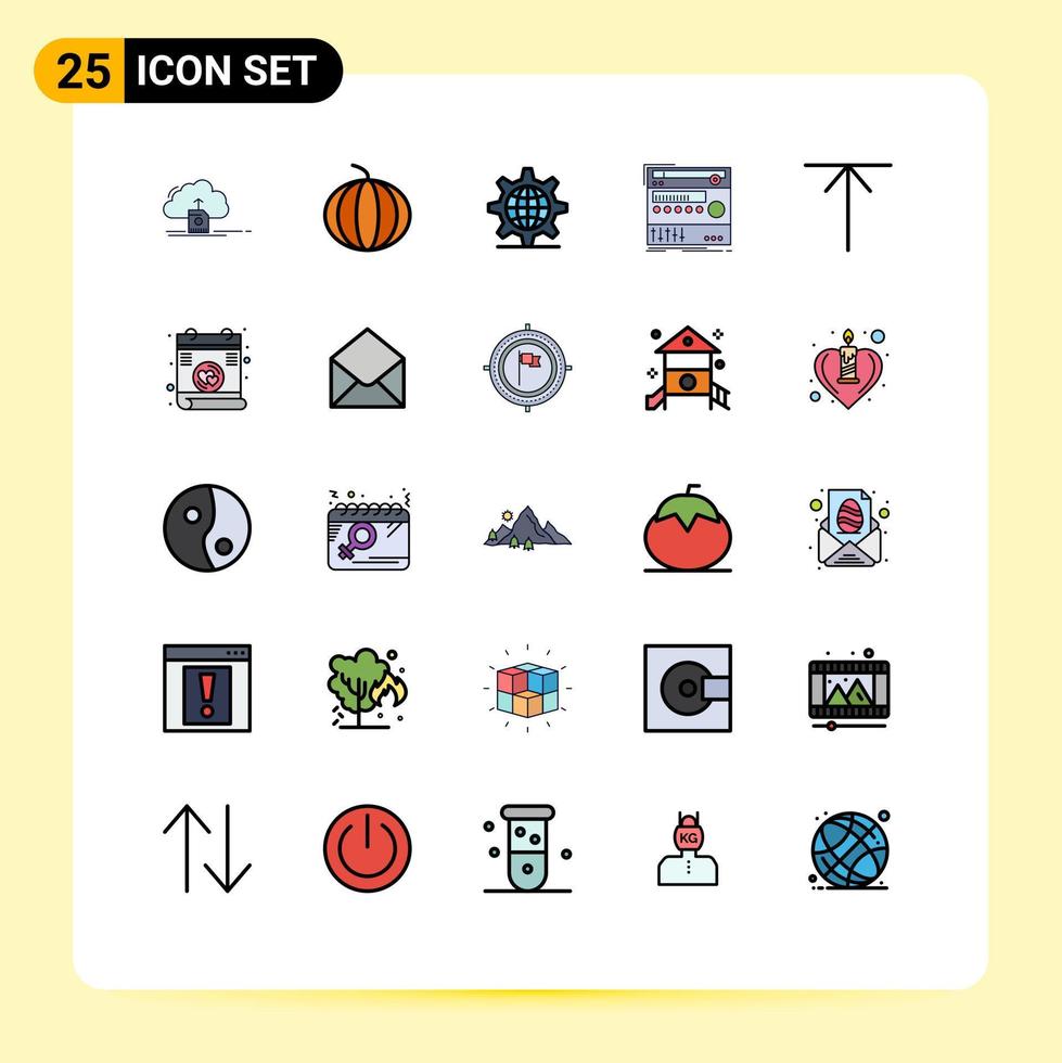 User Interface Pack of 25 Basic Filled line Flat Colors of home studio internet sound component Editable Vector Design Elements