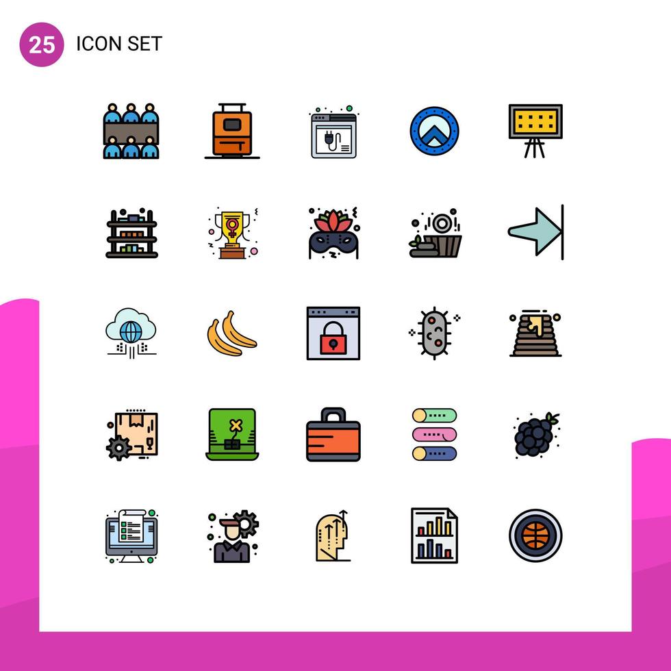 Modern Set of 25 Filled line Flat Colors Pictograph of presentation board plugin alphabet seurity Editable Vector Design Elements