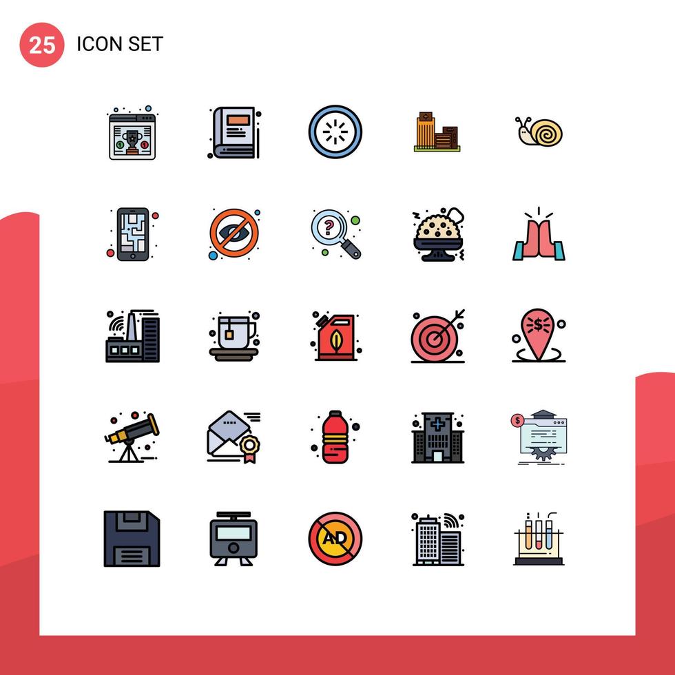 25 Universal Filled line Flat Colors Set for Web and Mobile Applications bug appartment communication real building Editable Vector Design Elements