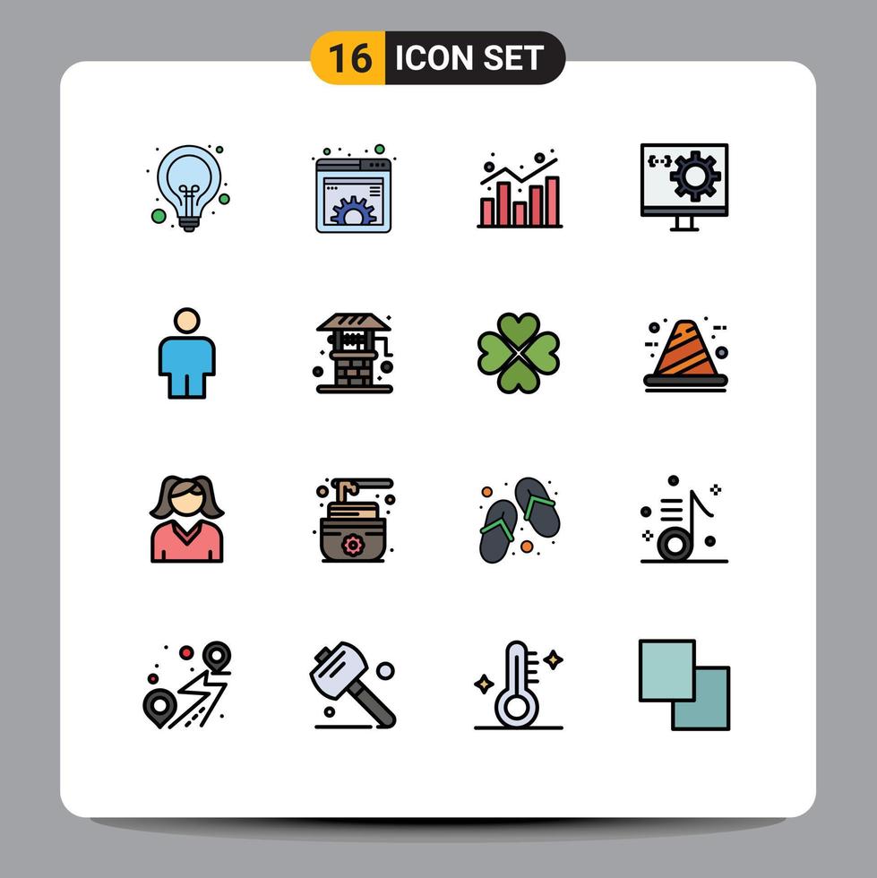 paquete de iconos de vectores de stock de 16 signos y símbolos de línea para desarrollar informes de estadísticas de gestión de codificación elementos de diseño de vectores creativos editables