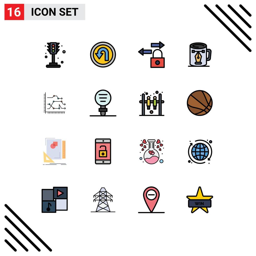 Group of 16 Flat Color Filled Lines Signs and Symbols for business nodes data design cup Editable Creative Vector Design Elements