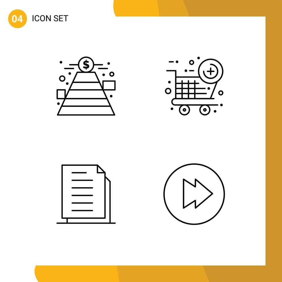 Mobile Interface Line Set of 4 Pictograms of finance documents money new item paper Editable Vector Design Elements