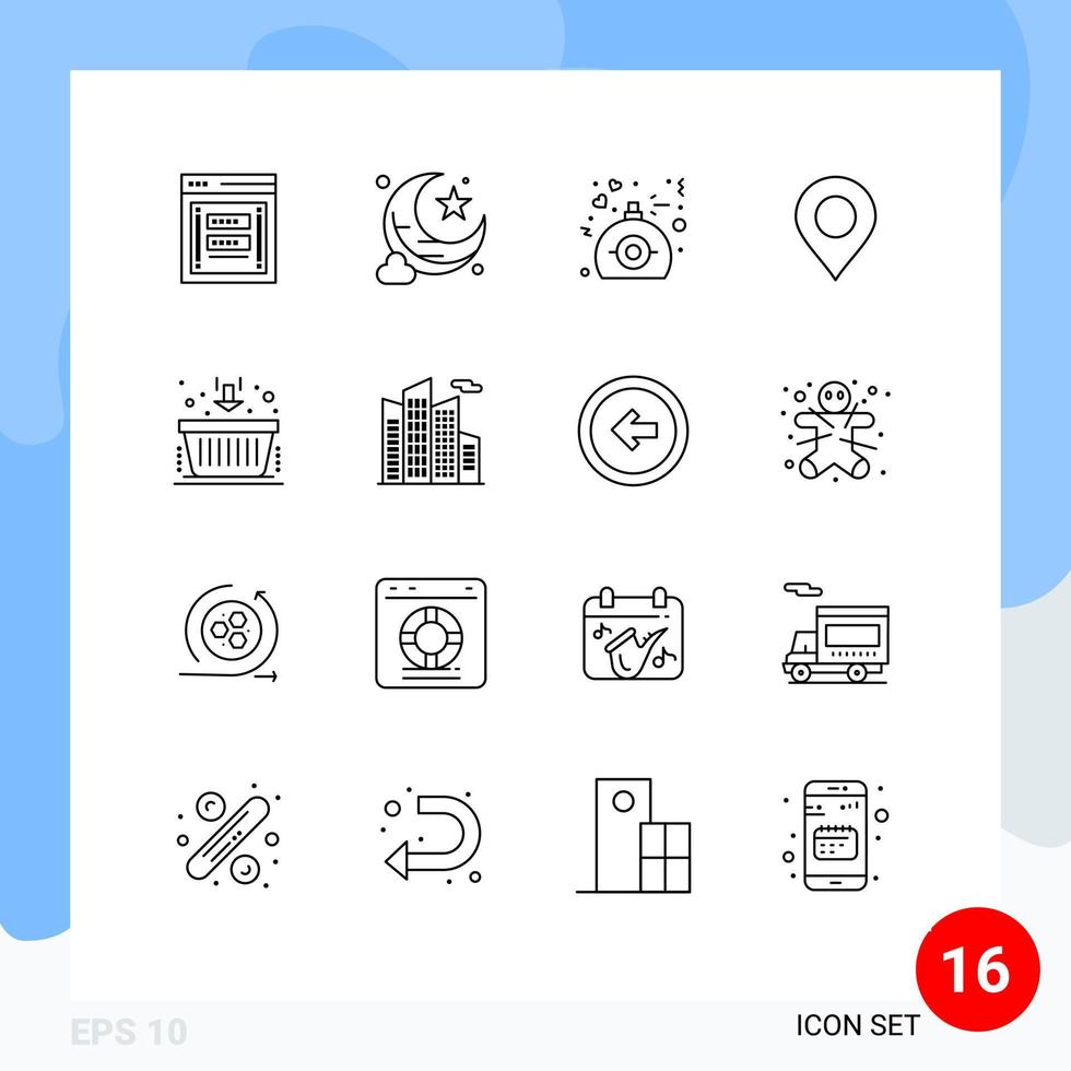 16 Universal Outlines Set for Web and Mobile Applications finance basket gift pin location Editable Vector Design Elements