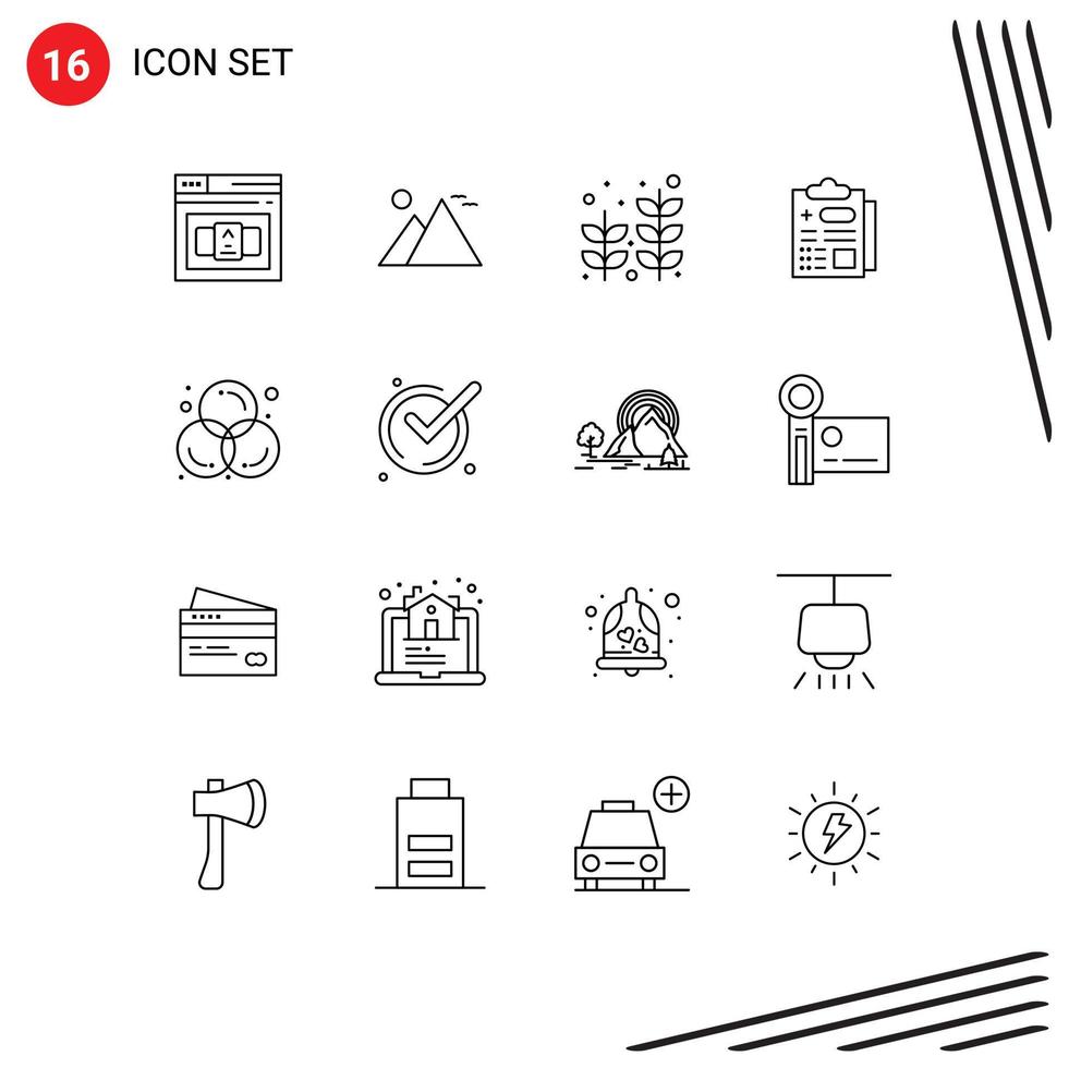 16 Outline concept for Websites Mobile and Apps circle report sun medical tree Editable Vector Design Elements