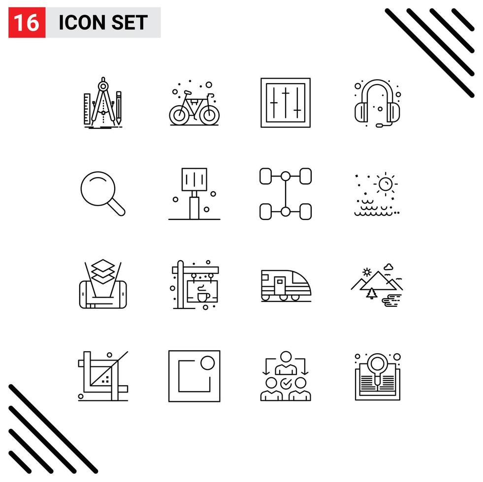 Set of 16 Modern UI Icons Symbols Signs for headphone headphones gym communications mixer Editable Vector Design Elements