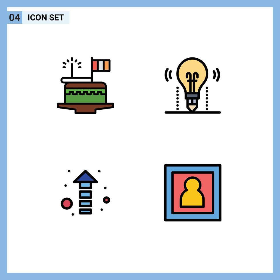 Mobile Interface Filledline Flat Color Set of 4 Pictograms of cake science festival bulb direction Editable Vector Design Elements