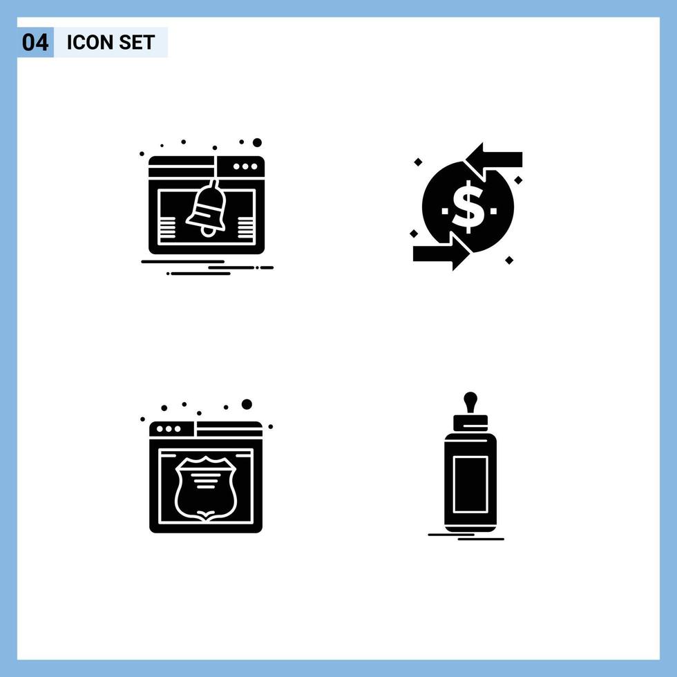 Set of 4 Modern UI Icons Symbols Signs for web security notification dollar web Editable Vector Design Elements