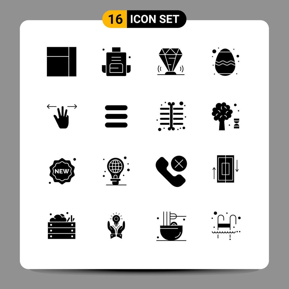 grupo de 16 signos y símbolos de glifos sólidos para elementos de diseño de vectores editables de pascua de comida de valor de festival de mano