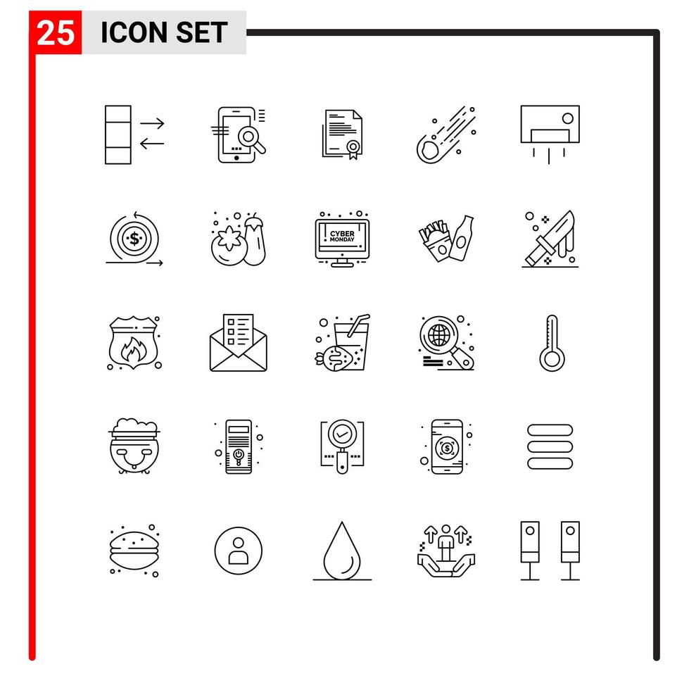 Modern Set of 25 Lines Pictograph of space astronomy certificate asteroid letter Editable Vector Design Elements