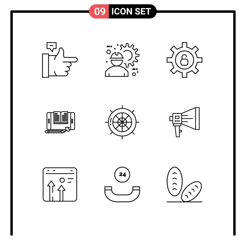 Stock Vector Icon Pack of 9 Line Signs and Symbols for navigation tranfer protection tablet file Editable Vector Design Elements