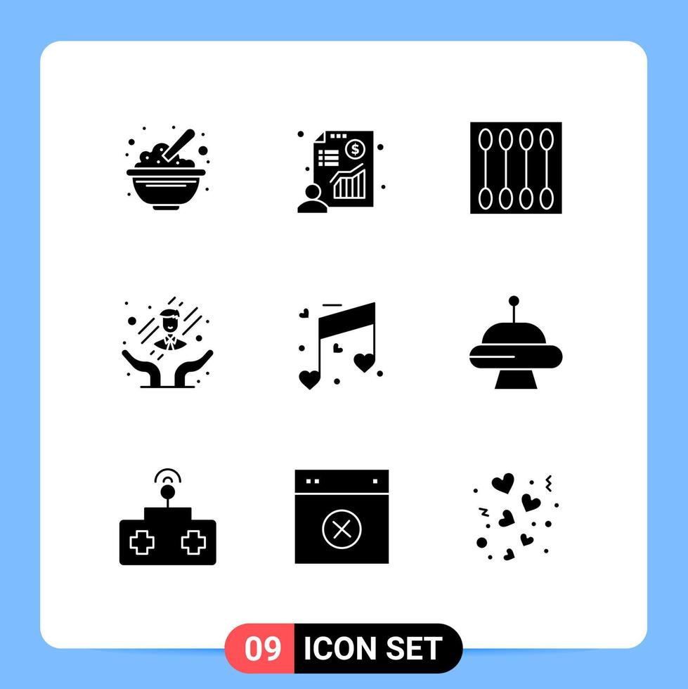 Modern Set of 9 Solid Glyphs Pictograph of music customer care profit care makeup Editable Vector Design Elements