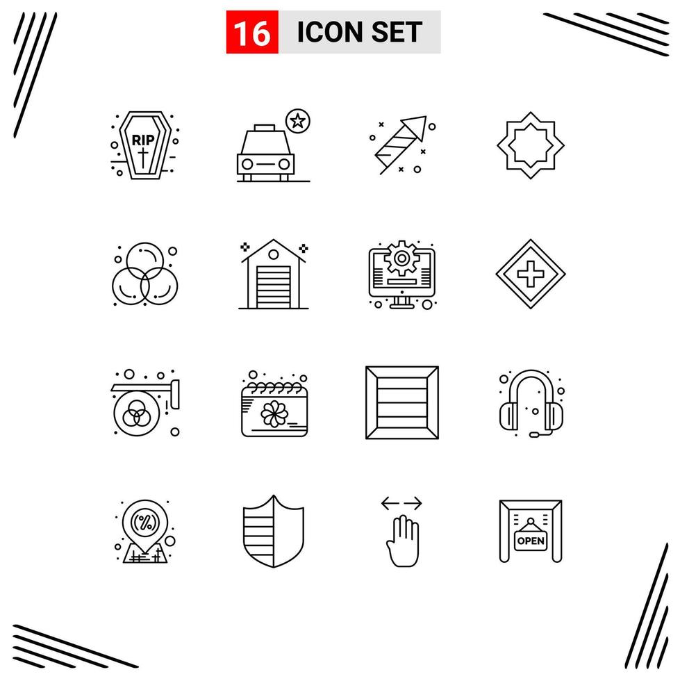 Pictogram Set of 16 Simple Outlines of art star fire work muslim art Editable Vector Design Elements