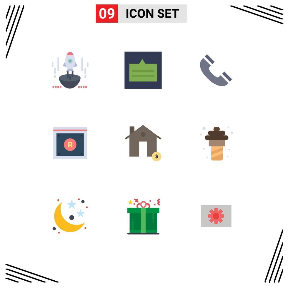 Set of 9 Vector Flat Colors on Grid for digital business links ui interface Editable Vector Design Elements
