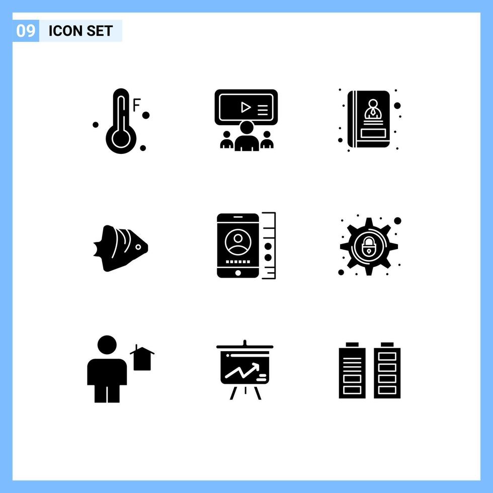 9 Thematic Vector Solid Glyphs and Editable Symbols of service lmobile book banner ocean Editable Vector Design Elements