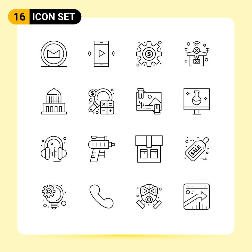 Outline Pack of 16 Universal Symbols of city wifi dollar things internet Editable Vector Design Elements
