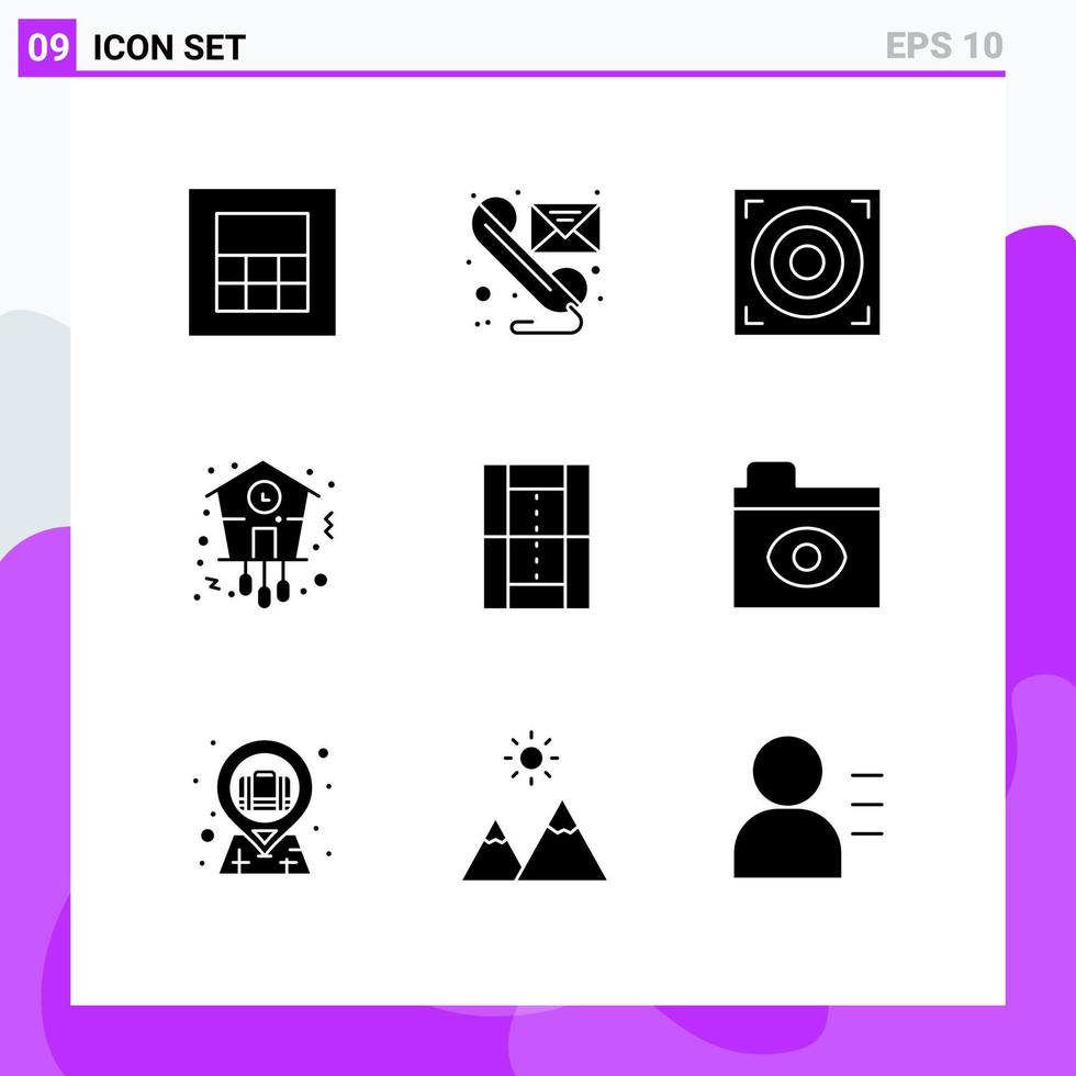 9 Universal Solid Glyph Signs Symbols of game activities speaker time time Editable Vector Design Elements