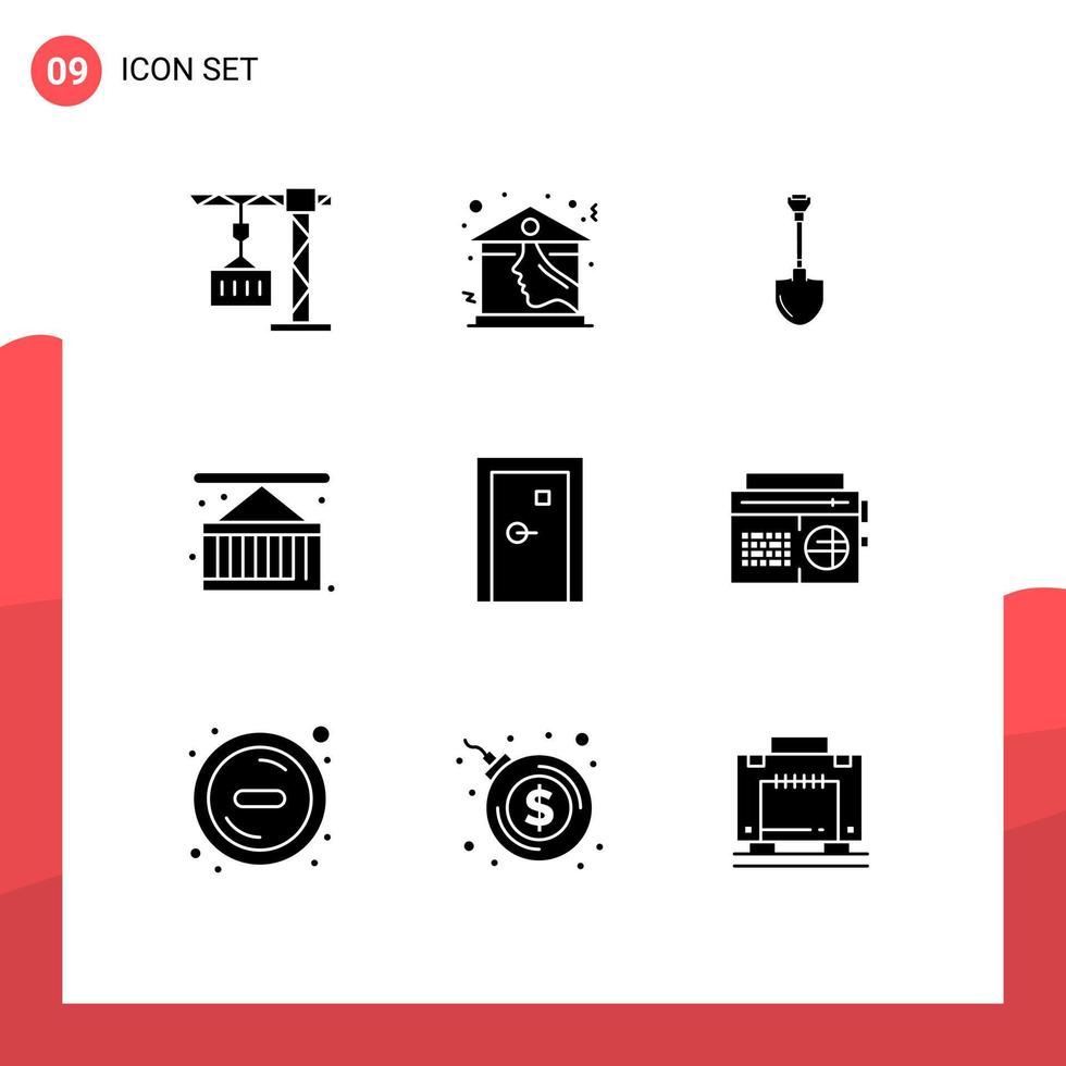 9 Universal Solid Glyph Signs Symbols of aperture delivery showel cargo digging Editable Vector Design Elements