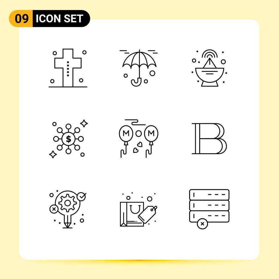 Group of 9 Modern Outlines Set for fly mom antenna balloons share Editable Vector Design Elements