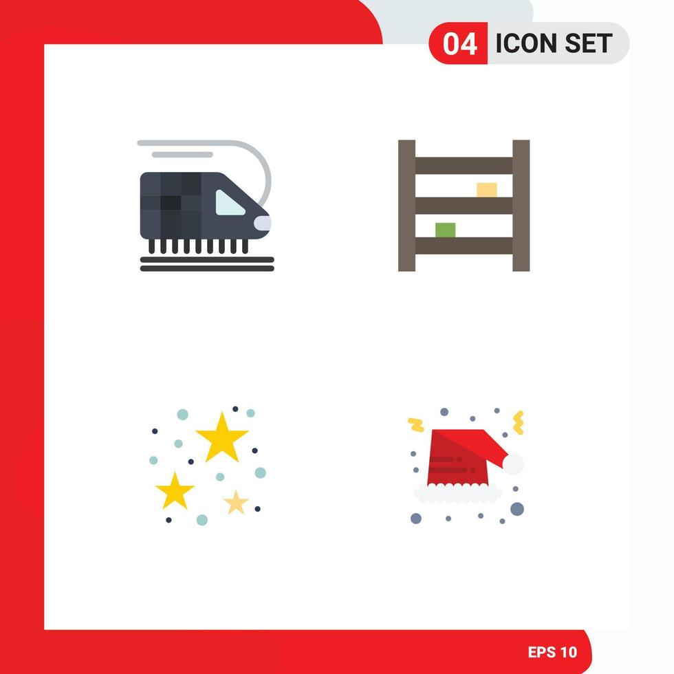 Mobile Interface Flat Icon Set of 4 Pictograms of train party cabinet interior stare Editable Vector Design Elements
